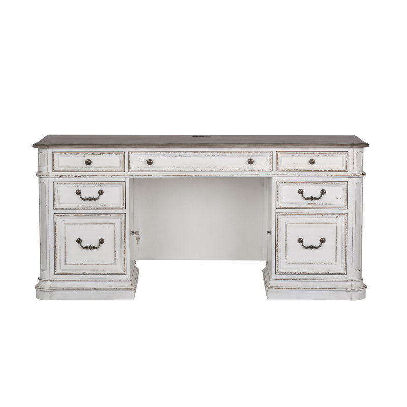Traditional White Home Office Desk with USB Ports and Drawer