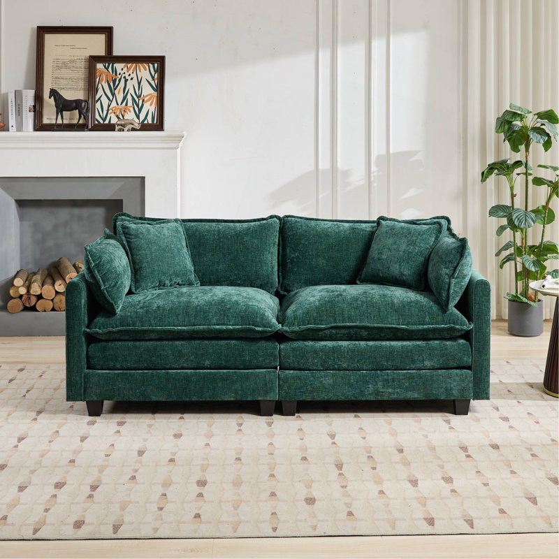 Modern Cloud Sofa LoveSeat, 2, Green