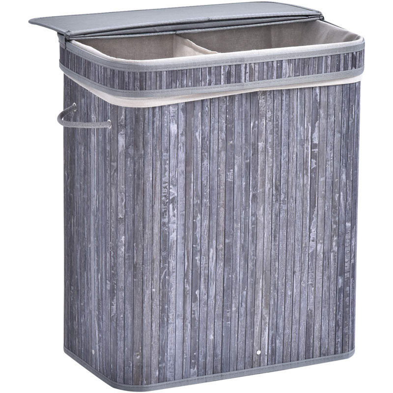 Wood Laundry Bin with Handles, Blue