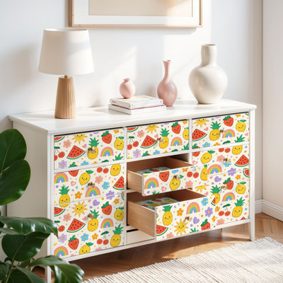 Papier peint auto-adhésif pour enfants, papier à motif de fleurs d'été, arc-en-ciel et crème glacée auto-adhésive et amovible 17,7 po x 118 po (45 x 300 cm)