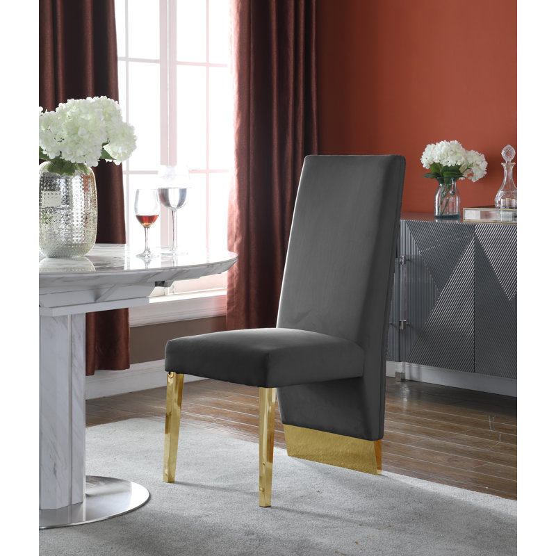 Chaise rembourrée Elia, Or, Velours gris