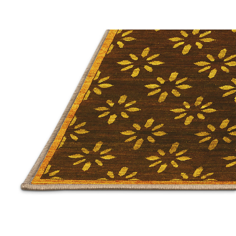 Tapis contemporain jaune lavable à la machine, Rectangle 2 pi x 3 pi
