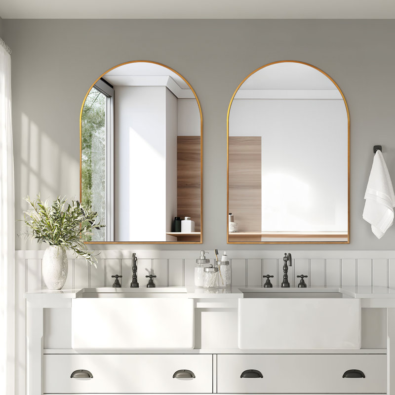 Miroir mural arqué en alliage d'aluminium, miroir de meuble-lavabo en verre HD, miroir décoratif moderne pour chambre à coucher, salon, entrée