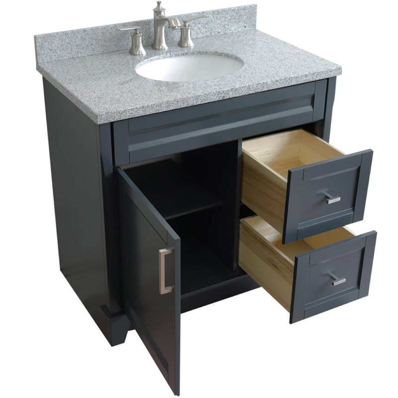 Amedea 37'' Single Bathroom Vanity with Top, Gray Granite, Dark Gray