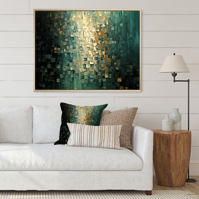 Celebration Of Possiblity Retro Gold Dark Teal I - Abstract Painting Framed Art