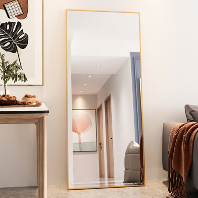 Grand miroir 71 po x 32 po, doré, verre à réflexion pure, imperméable, facile à suspendre, pour chambre à coucher, salon et meuble-lavabo avec support, doré. Ultra-transparent sans changement de couleur.