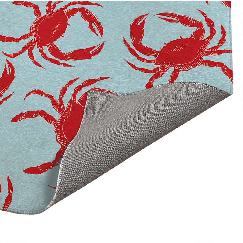 Tapis ultra-mince à profil bas Crabby, Bleu, Rectangulaire 2 pi x 3 pi