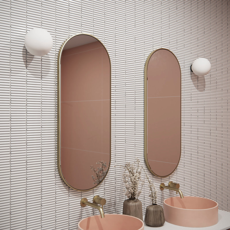 Modern & Contemporary Accent Bathroom / Vanity Dresser Mirror, 40" x 16", Satin Brass