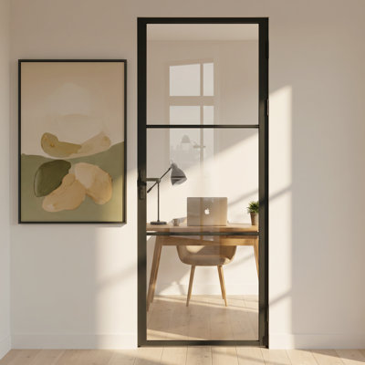 Porte intérieure française à trois panneaux en aluminium noir mat 30 po × 80 po, à ouverture réversible