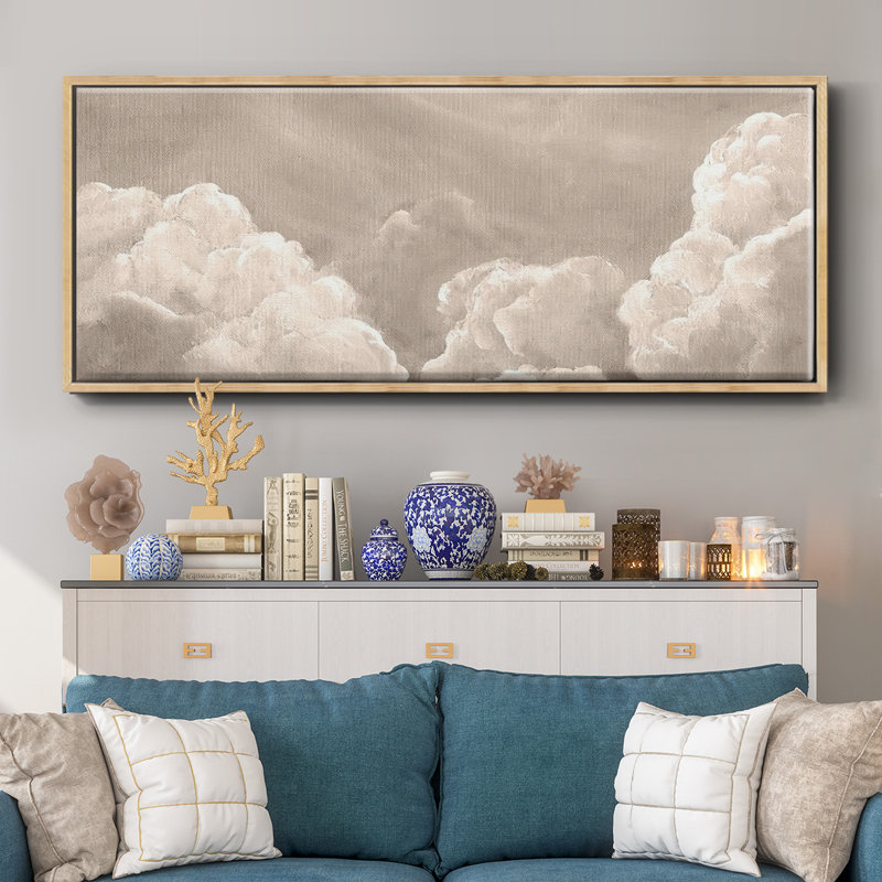 Painted Clouds II, toile encadrée de qualité supérieure - prête à être accrochée, Toile naturelle avec cadre flottant