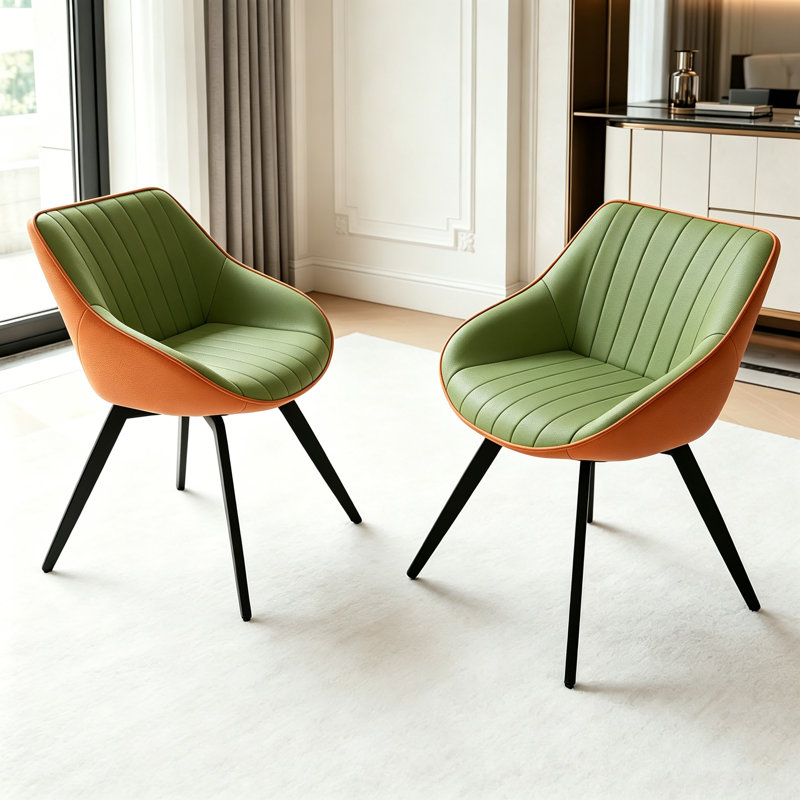 Set Of 2 Modern Faux Leather Swivel Dining Chairs, Upholstered Side Chairs For Kitchen & Living Room, Green