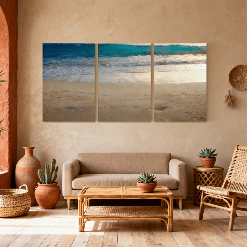 Plage, vagues de l'océan, coucher de soleil, horizon de sable, ensemble de 3 impressions sur toile, H 18 po x l 36 po
