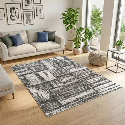 Caldwell Charcoal & Ivory Abstract High-Low Modern Rug