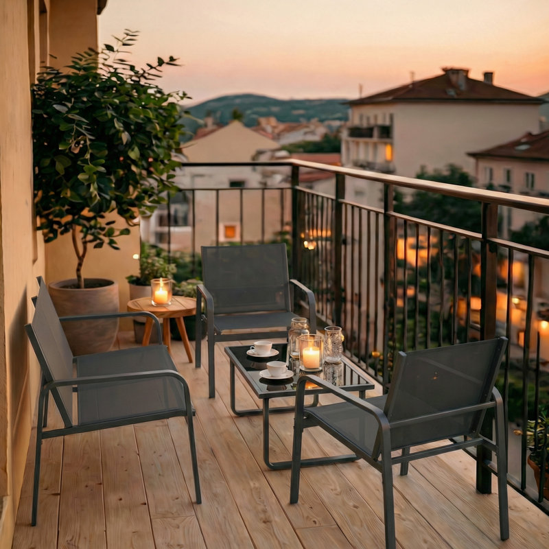 4 - Person Patio Dining Set with Rectangular Table, Grey