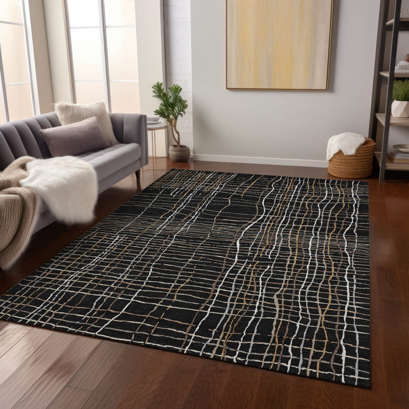 Calista Black Washable Indoor-Outdoor Rug - , 8' x 10'