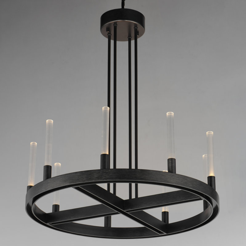 9 - Light Dimmable LED Wagon Wheel Chandelier, Black