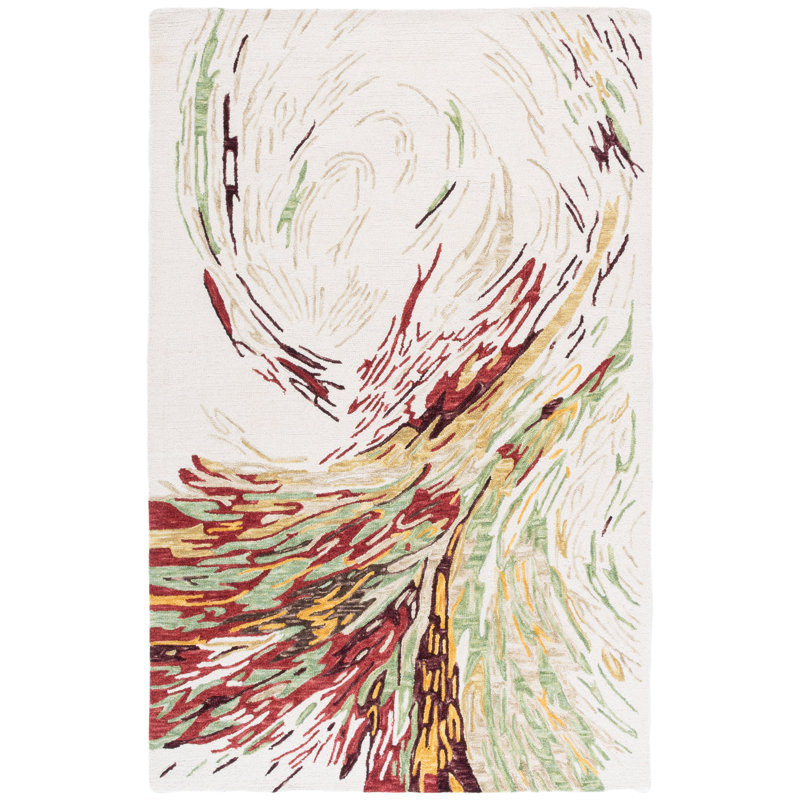 Tapis abstrait en laine touffetée à la main ébène, Rectangulaire 3 pi x 5 pi