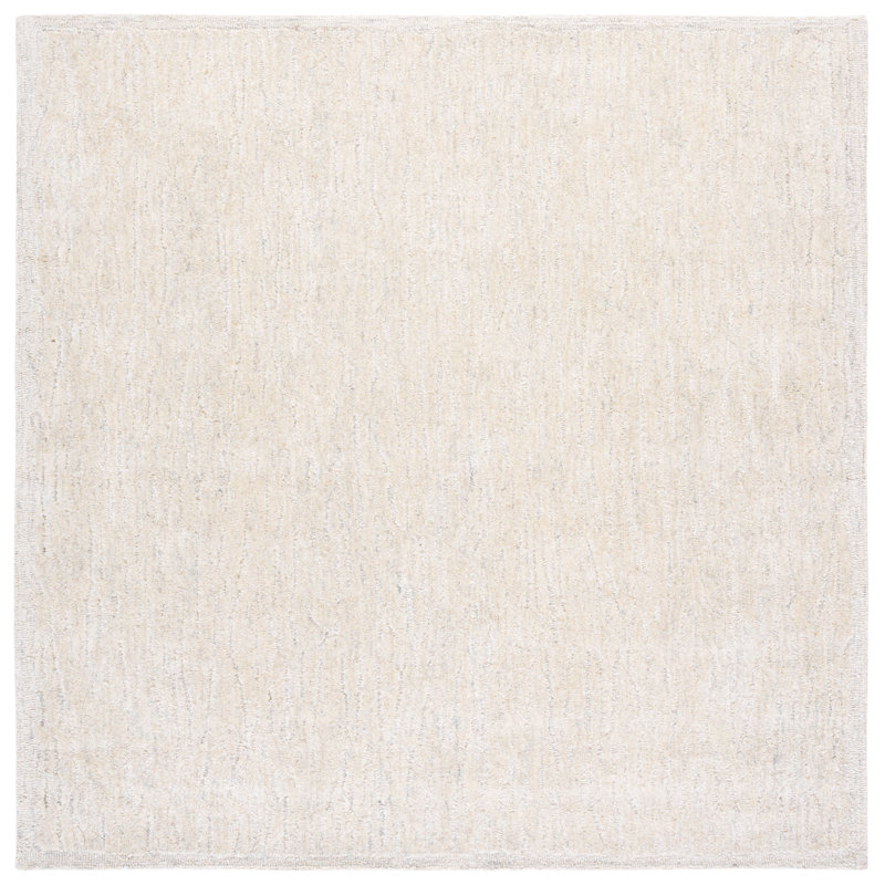 Ebony Hand Tufted Wool;Cotton Solid Color Rug, Square 6'