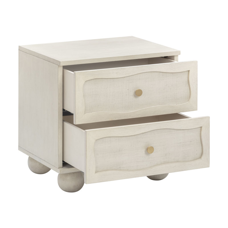 Tourmaline Wood & Rattan Wavy Nightstand, White
