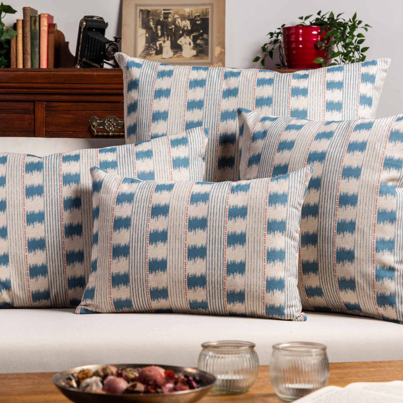Capri Stripe Cushion in Denim Blue, Synthetic filled, 43x43cm