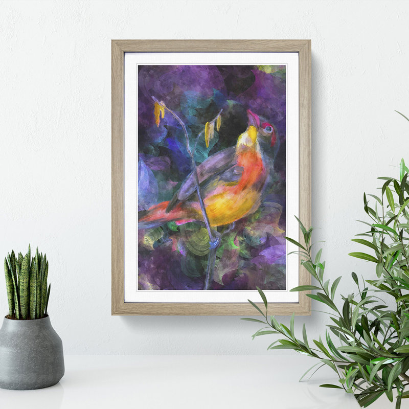 Colourful Bird - Picture Frame Graphic Art, Oak Framed, 48cm H x 36cm W x 2cm D