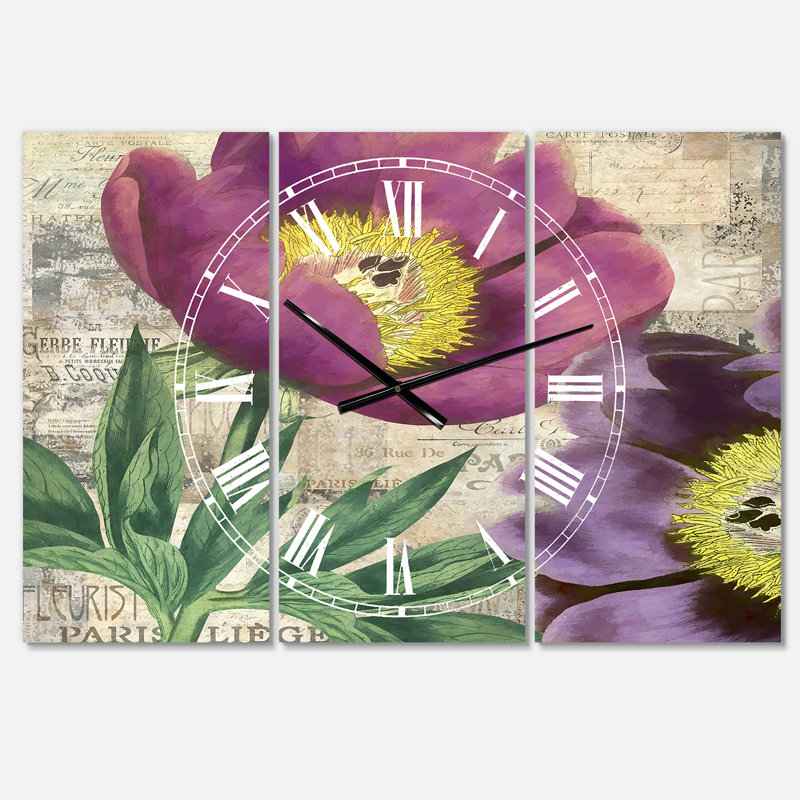 Horloge murale 3 panneaux Mauve