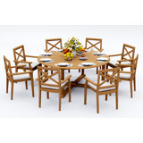 9 Pcs Grade-A Teak Wood Dining Set: 72" Round Table And 8 Granada Stacking Arm Chairs #11GR1708