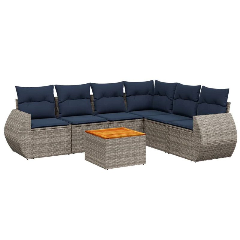  7 Piece Patio Sofa Set With Cushions Gray Poly Rattan