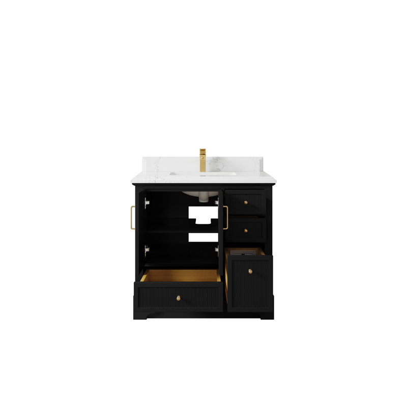 Meuble-lavabo simple 36 po avec plateau en quartz Alys