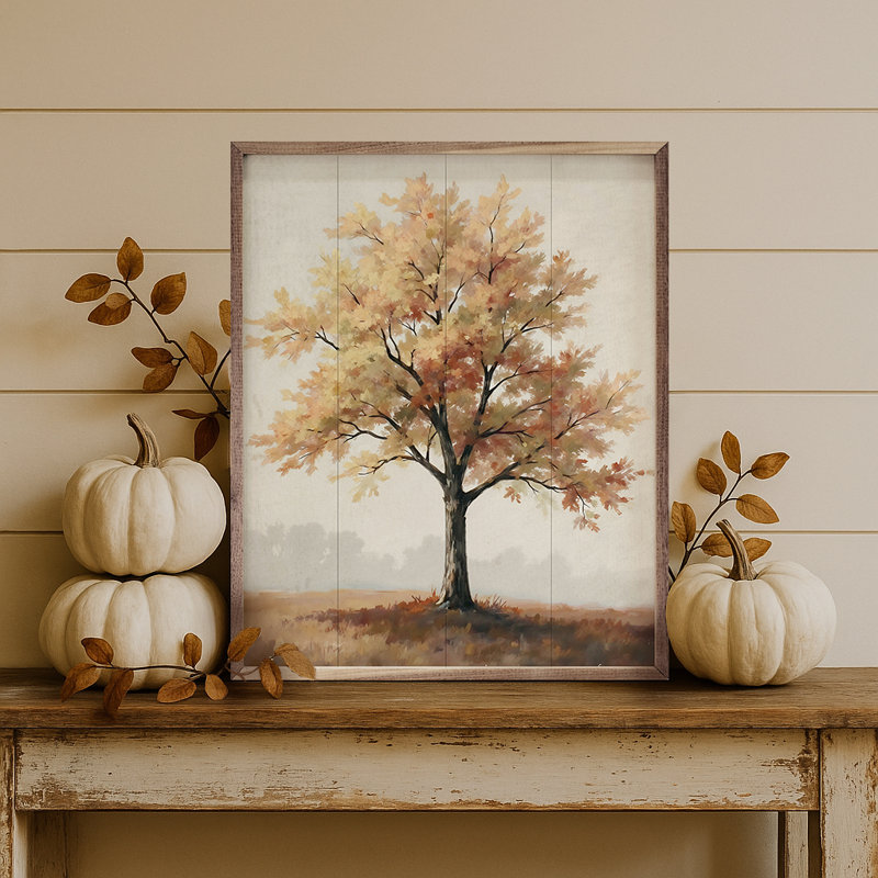 Autumn Tree On Hill, 10" H x 8" W