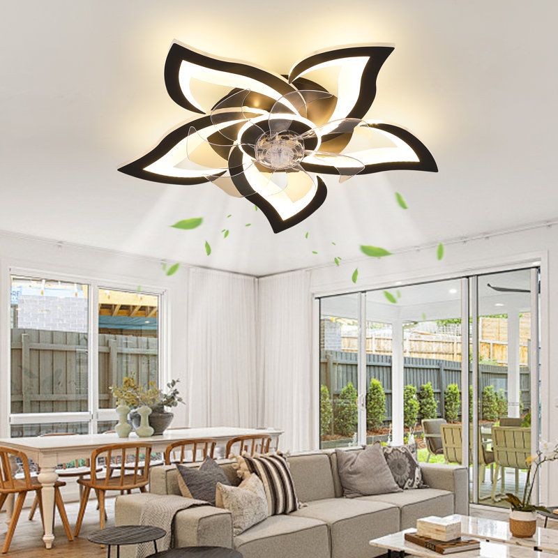 Ventilateur de plafond encastré à fleurs 25,6 po avec lumière et télécommande, intensité variable pour la chambre à coucher