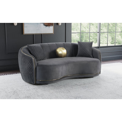 Brookside Velvet Upholstered Curved Sofa Dark Grey