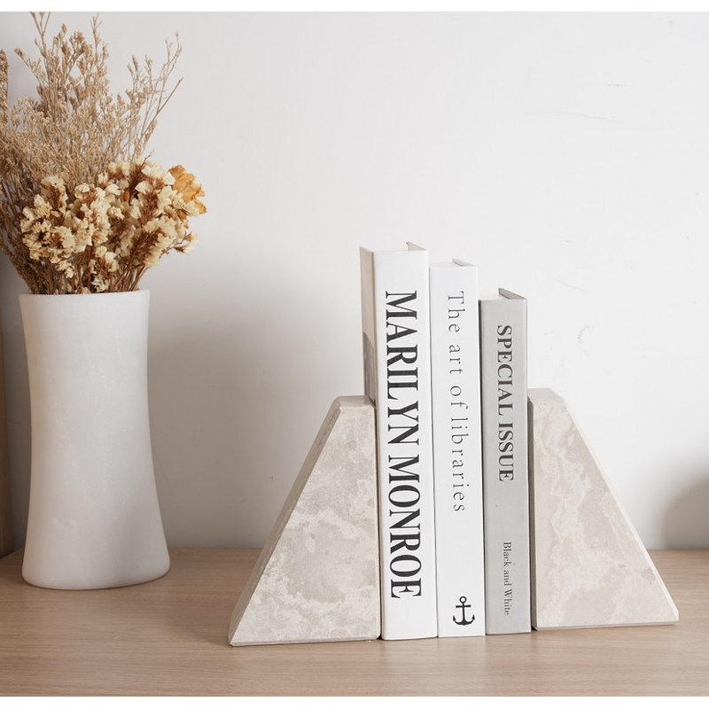 Serre-livres en marbre (ensemble de 2), Gris / Blanc, H 2,54 po x l 5,93 po x P 3,98 po