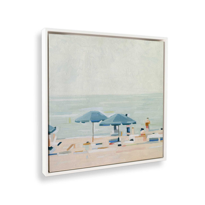 «Seaside Umbrella Harmony I», reproduction sur toile roulée, H 12,75 po x l 12,75 po x P 1,75 po, Cadre flottant blanc opaque