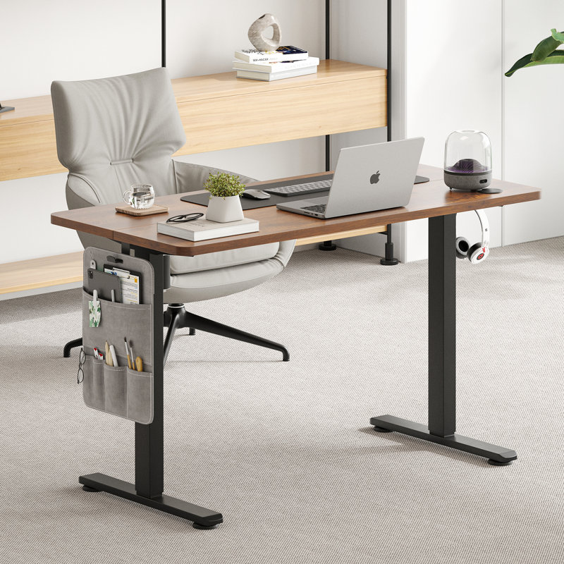 Electric Height Adjustable Home Office Standing Desk, Rustic Brown, Black, 120cm W x 60cm D