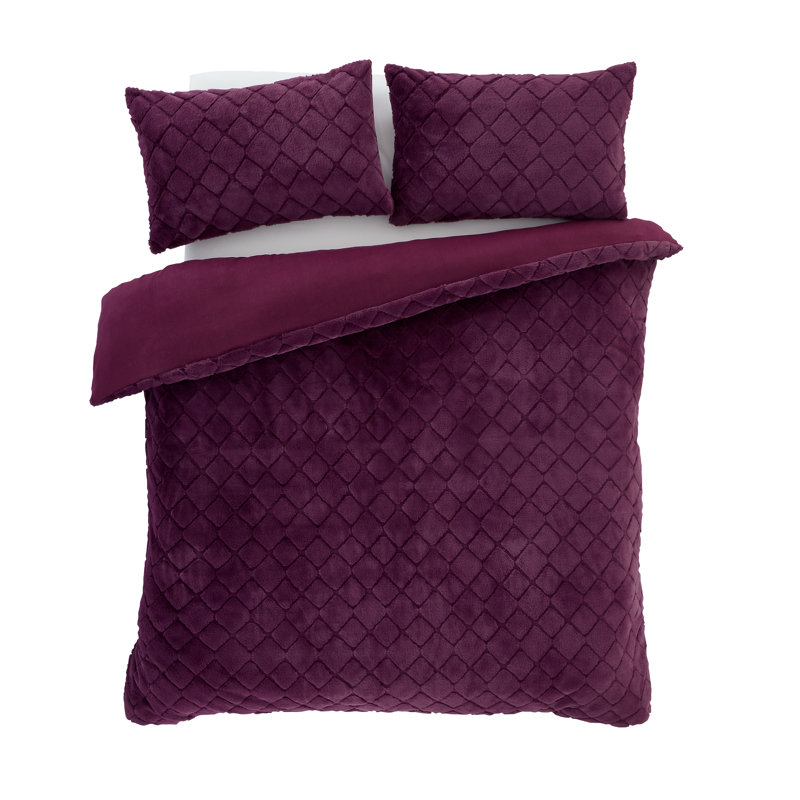 Cosy Diamond Faux Fur Duvet Cover Set, Plum, Double