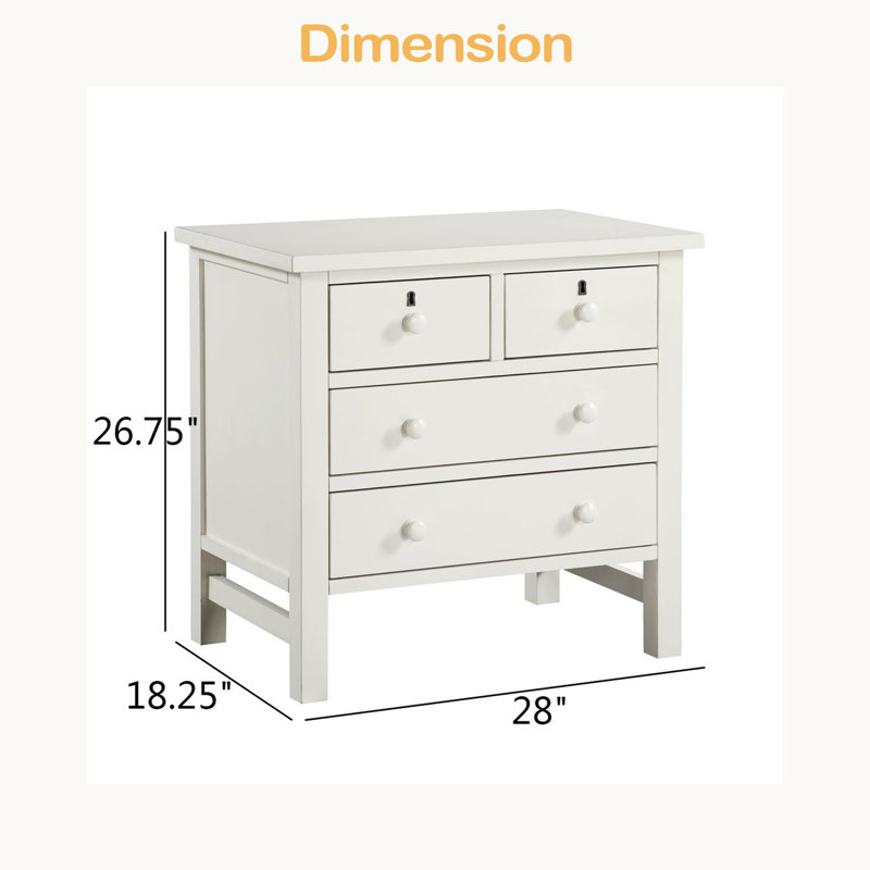 4-Drawer Storage Nightstand, Antique White