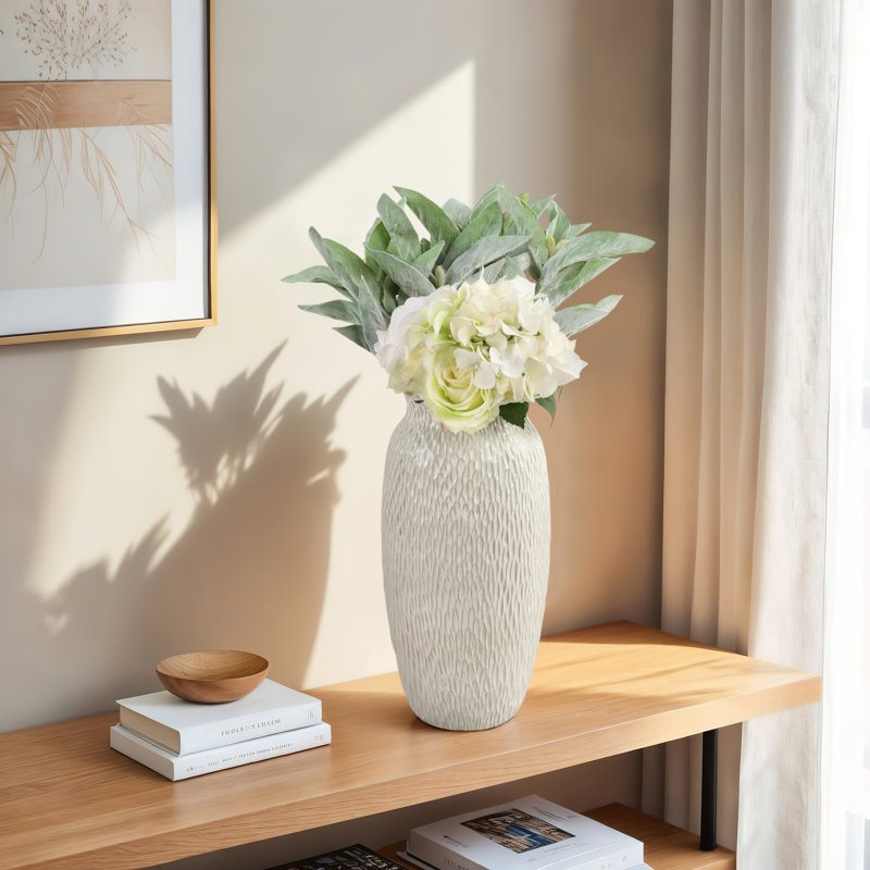 Ceramic Vase Home Decor Pottery Flower Vase Textured Vase with Tapered Rim and Organic Pattern, Overall Height- 15''