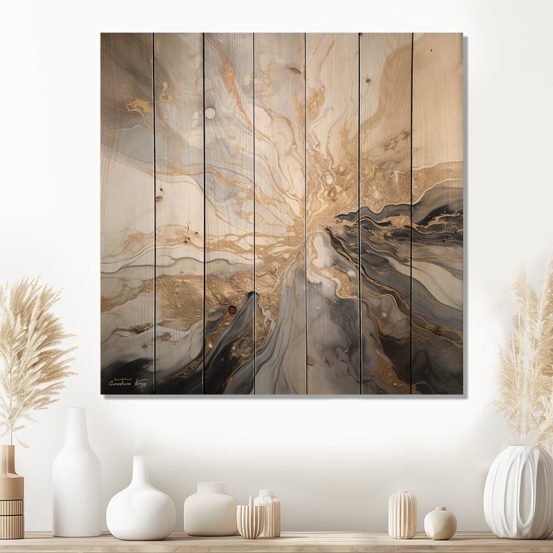 Foudre beige et noir liquide Art Explosion - Lightning Wood, art mural sur bois de pin naturel, H 30 po x l 30 po