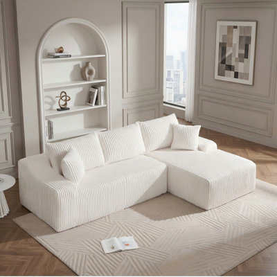 Canapé modulaire 108 po en velours côtelé à compression sans assemblage requis avec méridienne en L pour salon