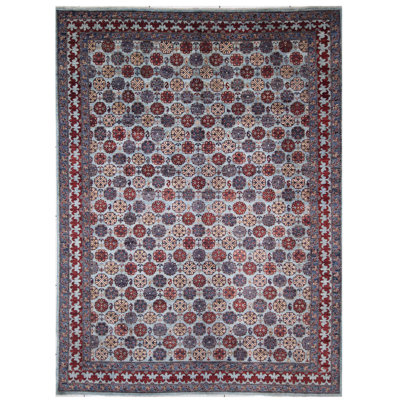 Tapis unique bleu, beige et rouge de 10 pi x 13 pi 9 po