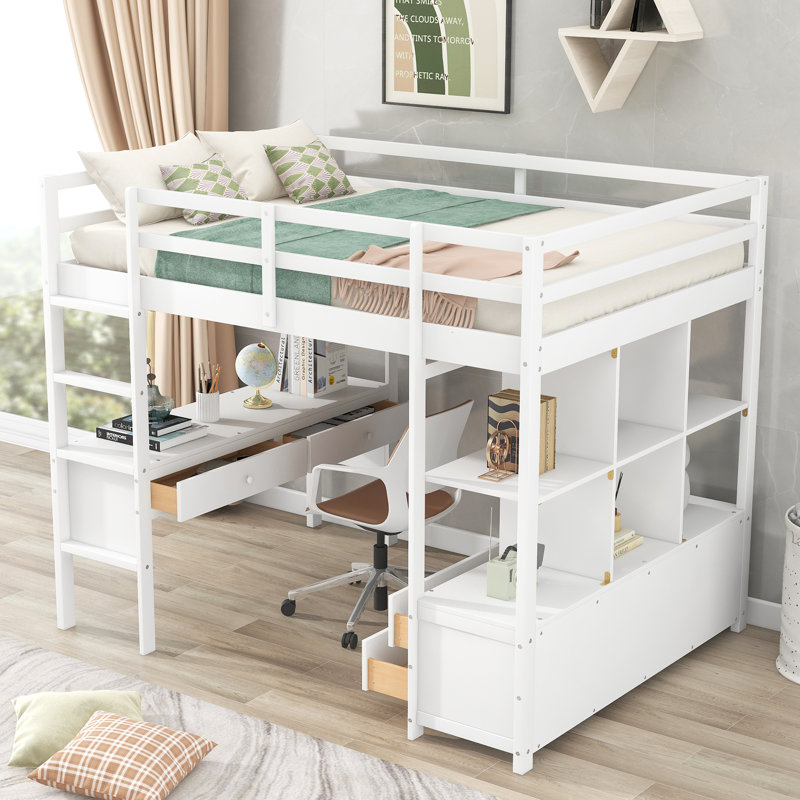 Harriet Bee Loft With Built-In Desk And Bookshelf & Reviews | Wayfair