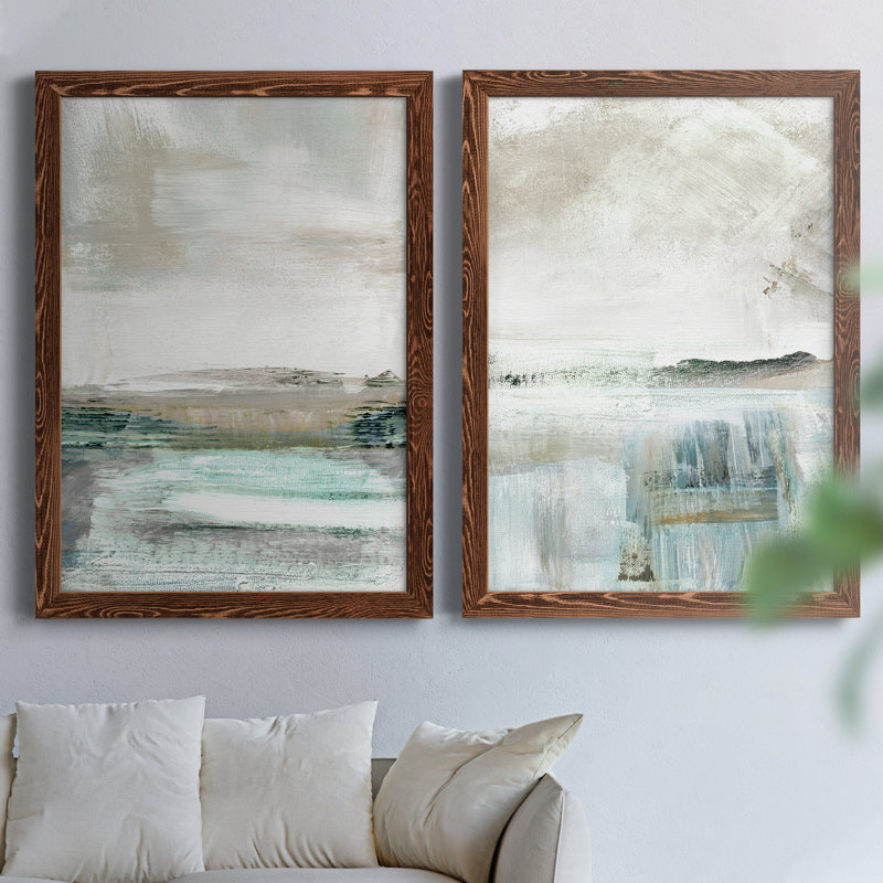 Summer Teal I - ensemble de 2 peintures sur toile encadrées, Cadre en érable, H 24 po x l 36 po x P 1,5 po