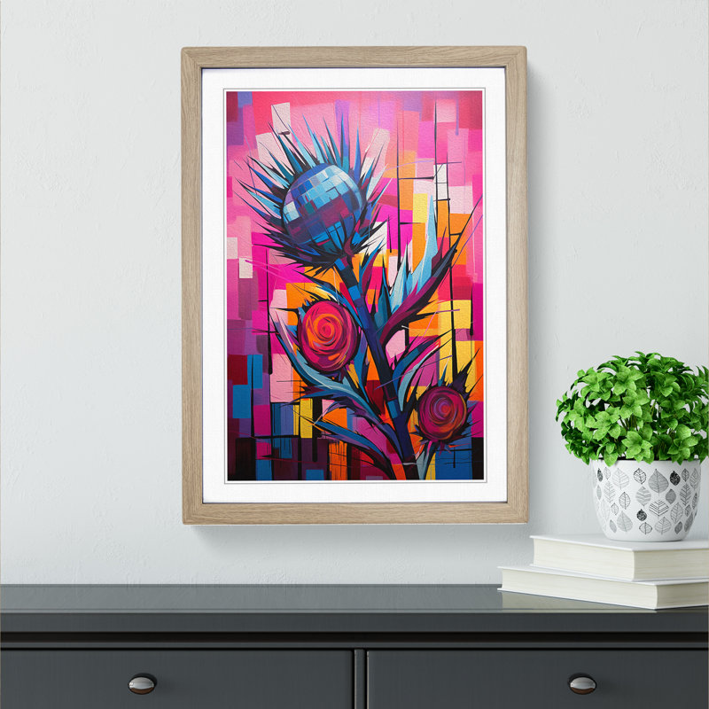 Thistle Constructivism - Single Picture Frame Print on Wood, Oak Framed, 46cm H x 34cm W