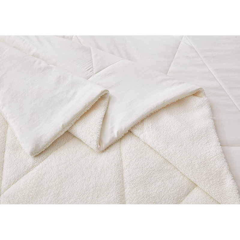 Zane Sherpa Reversible Microfiber Comforter Set, Queen Comforter + 2 Standard Shams, White