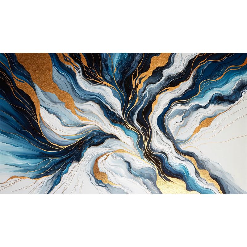 Golden Waves Abstract Wrapped Canvas Wall Art, 20" H x 35" W