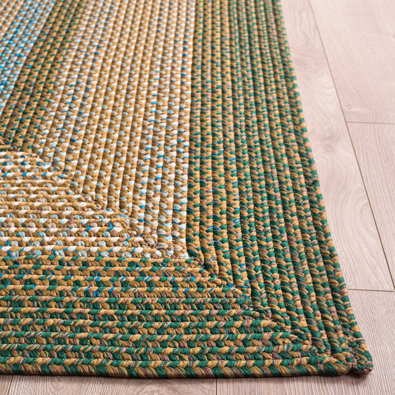 Tapis intérieur / extérieur tressé à la main à motif géométrique brun / vert foncé, Rectangle 2 pi 0 po x 3 pi 0 po