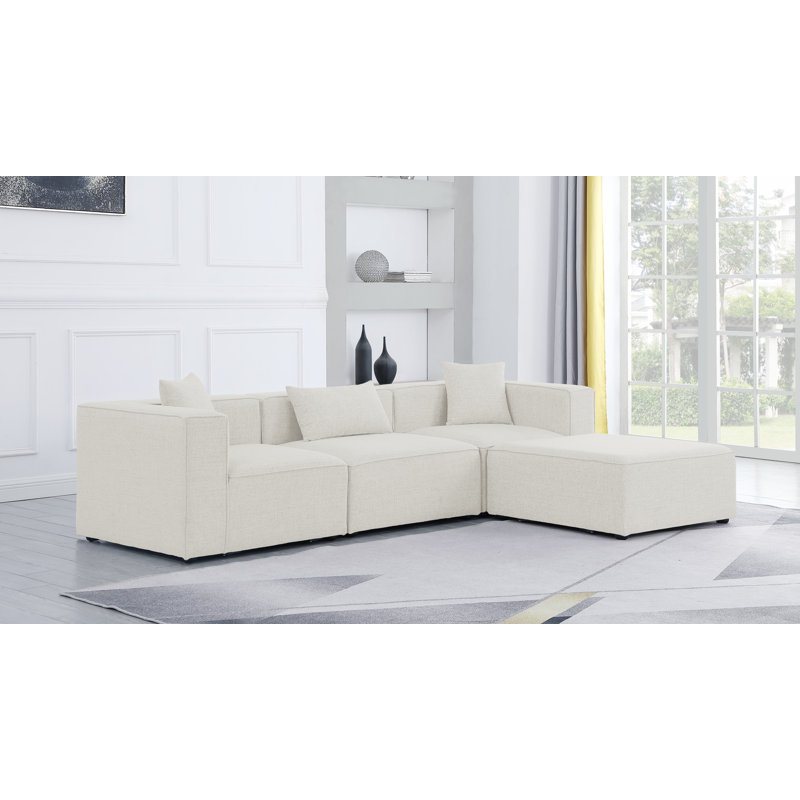 Canapé modulaire réversible de 108 po de large avec repose-pieds, Tissu crème texturé en lin