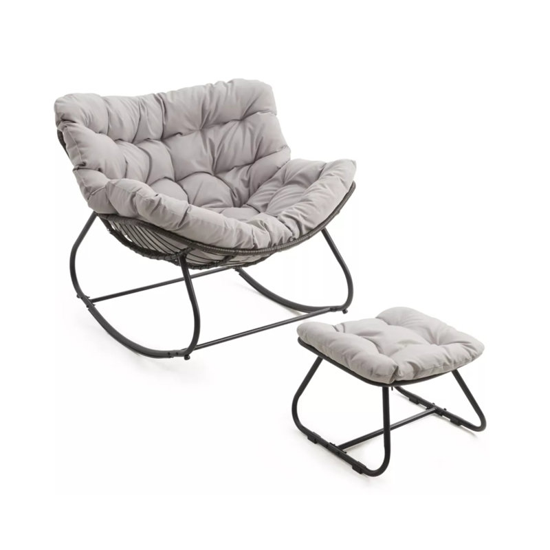 Chaise berçante en rotin avec repose-pieds PE, Light Grey