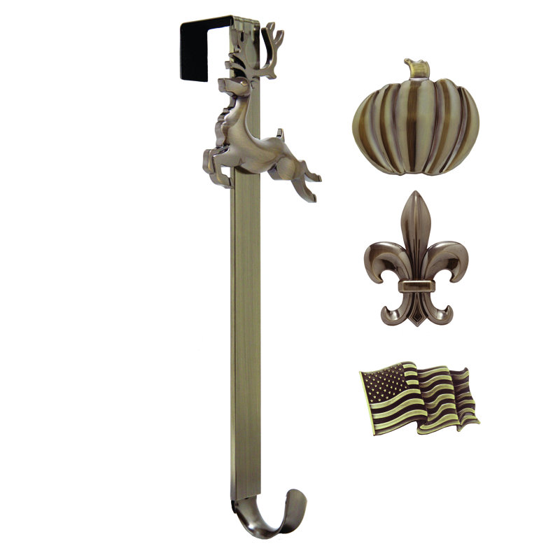 Adjustable Length Wreath Hanger with 4 Interchangeable Icons, Oil-Rubbed Bronze